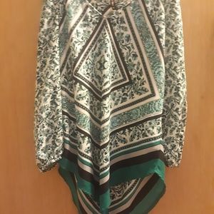 Green, White, and Black Long Sleeved Blouse